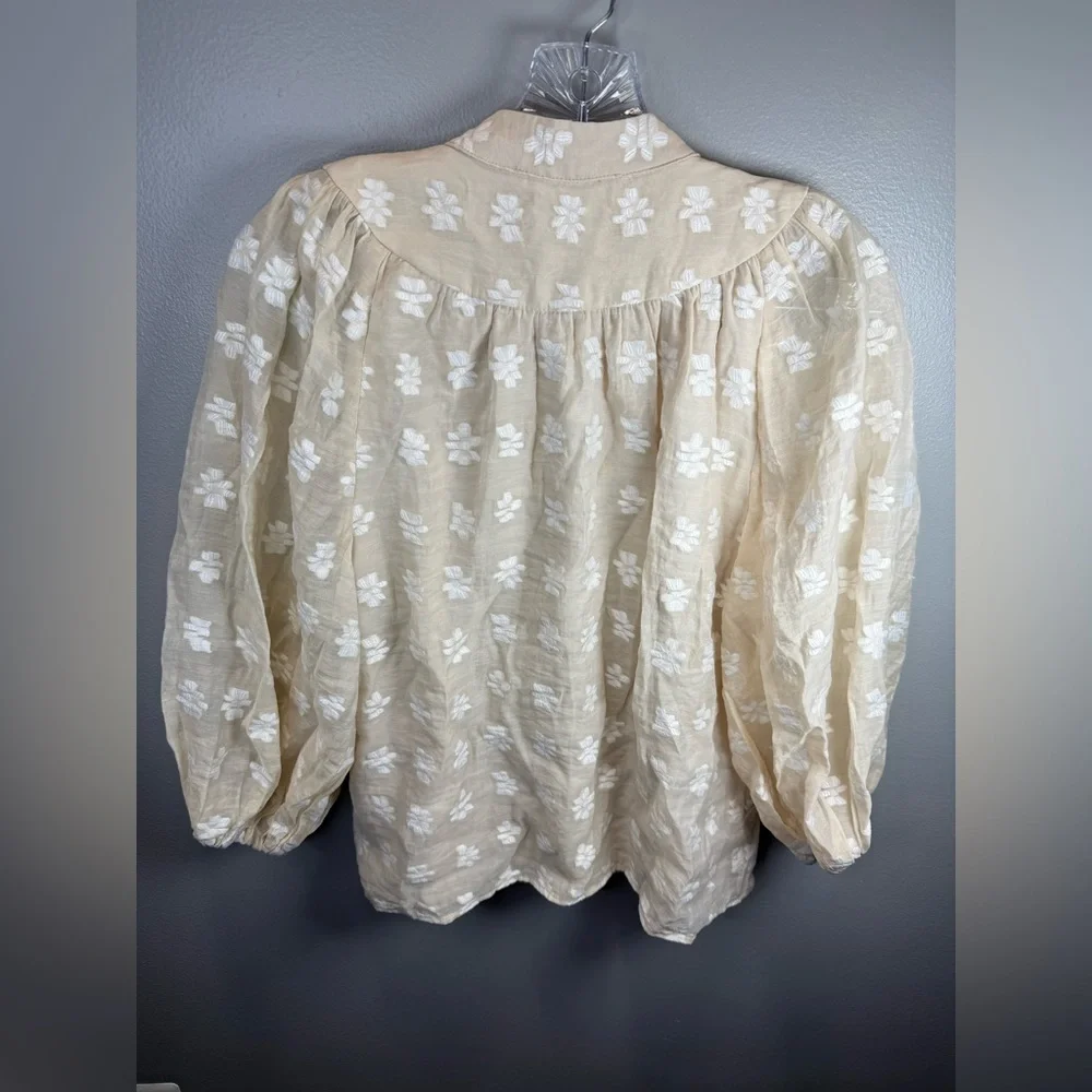 Anthropologie Corey Lynn Carter Cream Embroidered Floral‎ Blouse Size Small